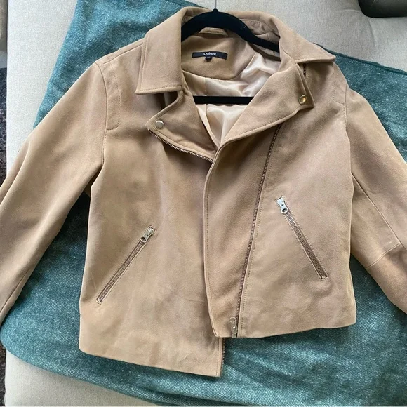 Quince 100% Suede Biker Moto Jacket, Cute! - Picture 2 of 7